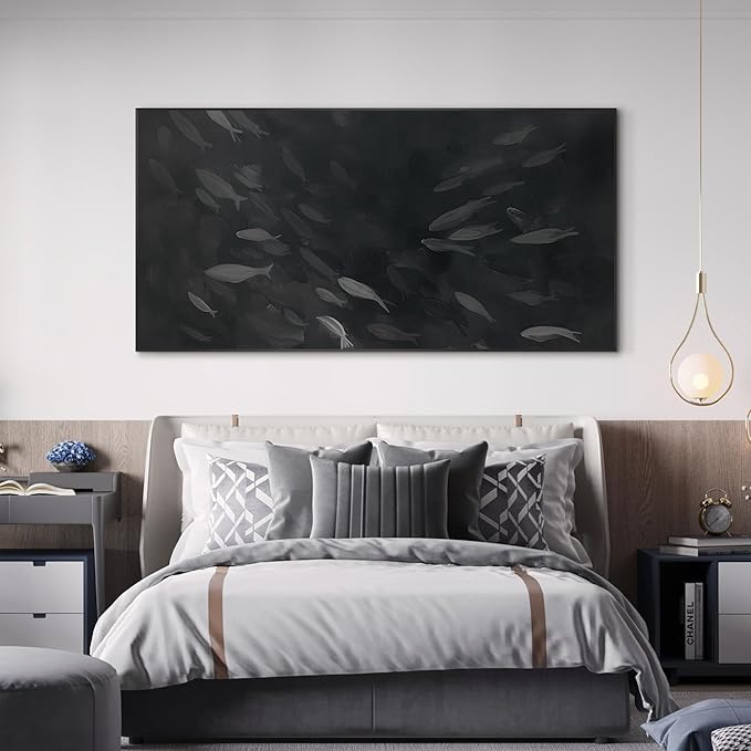 SIGNWIN 36"x72" Extra Large Framed Wall Art Monochrome Fish Silhouettes Illustration for Home Living Room Bedroom Decor (Frame Assembly Required)