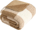 LURKA Checkered Sherpa Fleece Throw Blanket - Extra Thick and Warm Winter Soft Fuzzy Plush Blanket for Couches, Beds & Pets, Brown, 50x60 Inches