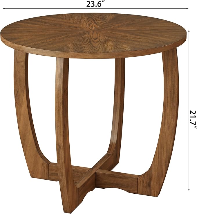 PADMA HOUSE Round Wood End Table with Curved Legs - Brown Walnut