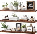 Floating Wall Shelves 3-Pack - 24-Inch Rustic Brown Wooden Shelves for Storage and Décor, Easy Installation for Living Room, Bedroom, and Kitchen