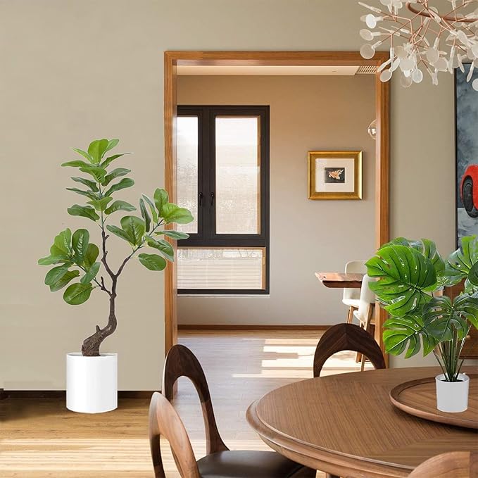 Artificial Fiddle Leaf Fig Tree 49" Fake Potted Tree with Trunks Artificial Tree Realistic Fake Plant for Modern Home Office Living Room Floor Decor Indoor Outdoor