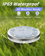 Solar Ground Lights Outdoor 18 Pack Waterproof, Upgraded Solar Garden Lights with 4 Side Light, Stainless Steel Solar Powered Disc Landscape Light for Walkway Lawn Yard Patio Deck-Cool White