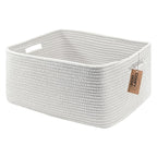 COMFY-HOMI Cotton Rope Woven Basket with Handles for Shelves,Toys,Book, Cloth Storage Baskets for Organizing-17" x 13" x 7.5" Toy Decorative Organizer for Living Room, Bathroom （All White）