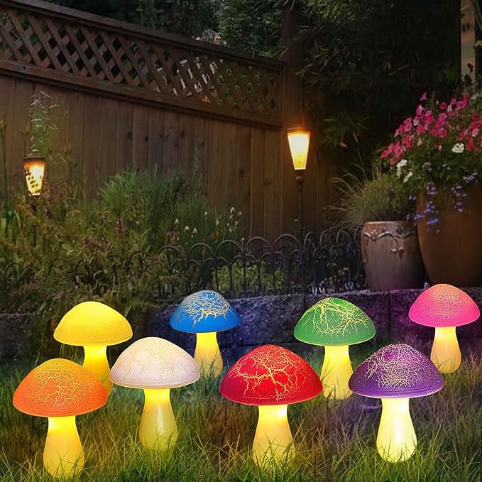 Homeleo 8-Pack Cracked Mushrooms for Garden Decor, Solar Mushroom Lights Outdoor, Super Cute Whimsical Garden Art for Yard Decor Gnome Flowerbed Housewarming Decor(Multicolored)