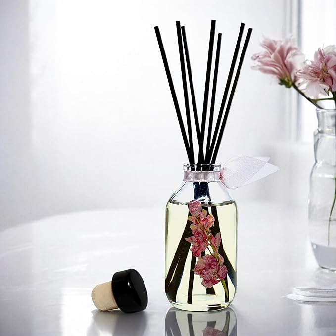 LOVSPA Reed Diffuser Set, Pink Tuberose Scented Oil Diffuser with Sticks, Home Fragrance Accessories for Bathroom Shelf Decor, Aroma Diffusers for Home or Office Desk, USA Made
