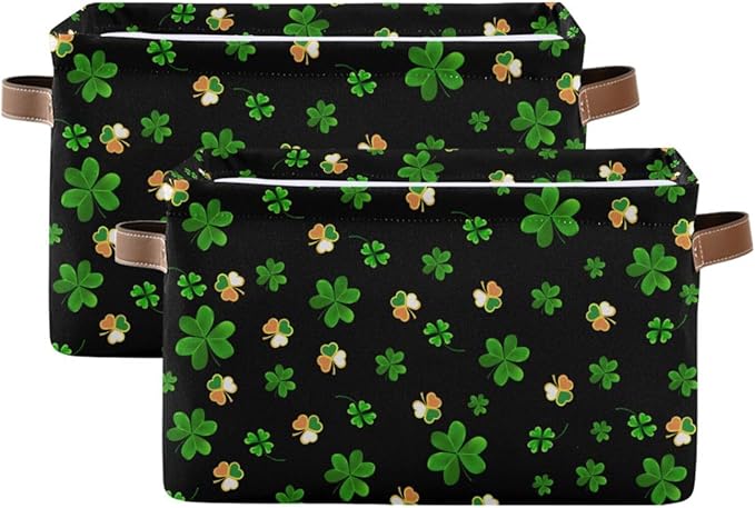 Storage Basket St Patrick's Day Cube Storage Bins Organizer Bag Collapsible Closet Shelf Baskets with handle for Baby Cloth Pet Toy Book 14.2×10.2×8.3 IN