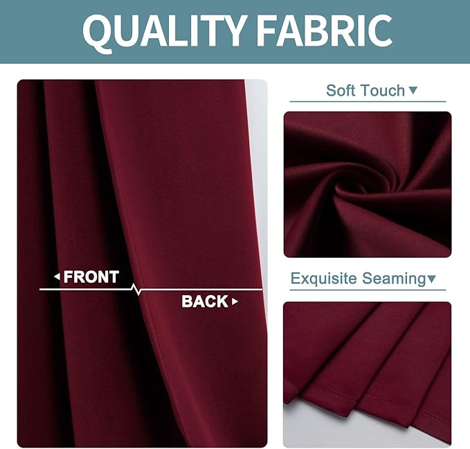 ChrisDowa Burgundyout Curtains 72 inches Long for Bedroom - 2 Panels Set Grommet Thermal Insulated Room Darkening Curtains for Living Room (Burgundy, 42 x 72 Inch)