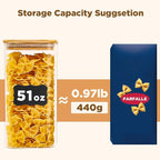 Glass Food Storage Jars Square 51oz, 3 Pack Glass Jars With Bamboo Lids, Kitchen Storage Containers For Spice, Candy, Cookie, Storage For Pantry Organizers