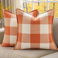 decorUhome Fall Orange and White Decorative Throw Pillow Covers 22x22 Set of 2, Buffalo Plaid Check Farmhouse Cushion Covers with Stitched Edge for Autumn Harvest Couch Sofa Bed Home Decor