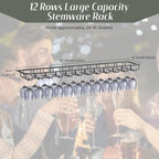 Xverycan Wine Glass Rack Under Cabinet, 12 Row Extreme Large Stemware Hanger, Metal Wine Goblet Holder, DIY Bar Glass Storage Rack for Bar Counter, Kitchen, Screws Included
