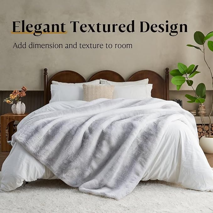 Luxury Faux Fur Blanket - Soft Warm Plush Blankets for Couch Sofa Bed, Fluffy Thick Throws for Bedroom, Office, Living Room, Decorative Reversible, Not Easy to shed- 60"x80", Grey/White