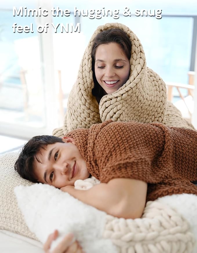 YnM Chunky Throw Blanket, Medium-Weight, Hand Knitted, Skin Friendly, Ventilated and Breathable, Machine Washable, Home Décor Piece for Couch, Sofa and Bed (Beige, 50x70 Inch)