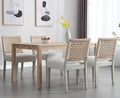 Kmax Farmhouse Dining Chairs Set of 4, Rustic Kitchen Chairs with Linen Fabric Seat and Woven Back, Vintage Accent Chairs for Dining Room, Living Room, Ivory
