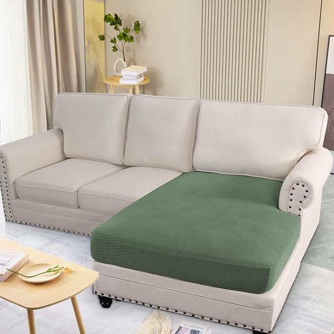 H.VERSAILTEX Super Stretch Individual Chaise Cover Sectional Couch Covers for L Shaped Sofa Both Left/Right Featuring Thick Jacquard Textured Twill Fabric (1 Piece Chaise Cover, Loden Frost)