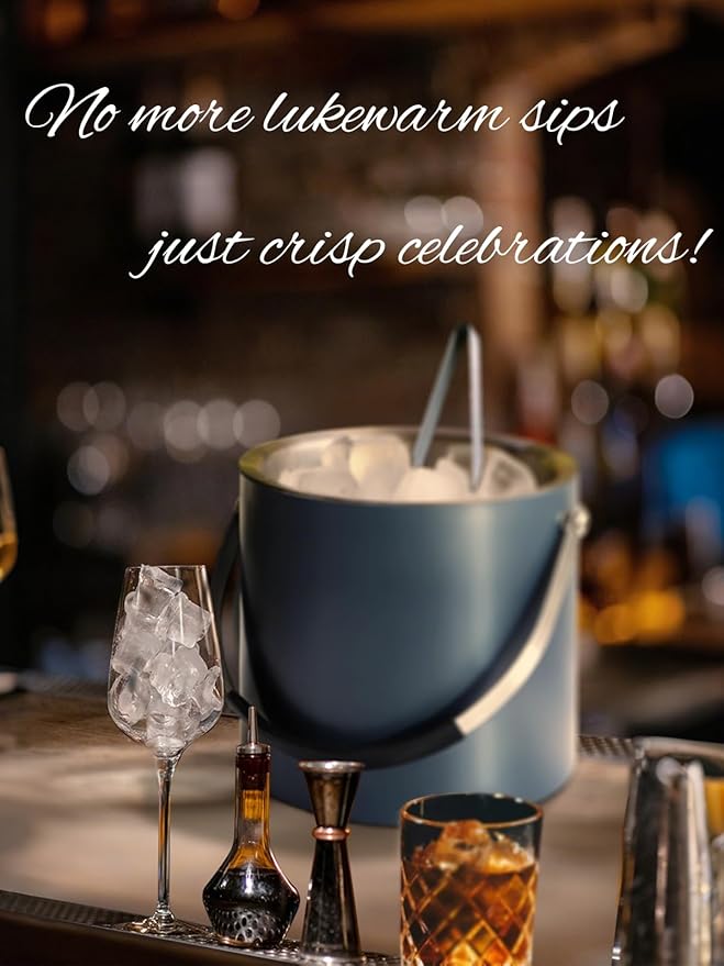 4L Ice Bucket with Silicone Lid, Scoop, Tongs & Strainer, Stainless Steel Double Wall Insulated Ice Buckets for Parties & Cocktail Bar, Outdoor Champagne Ice Container Bin, Navy