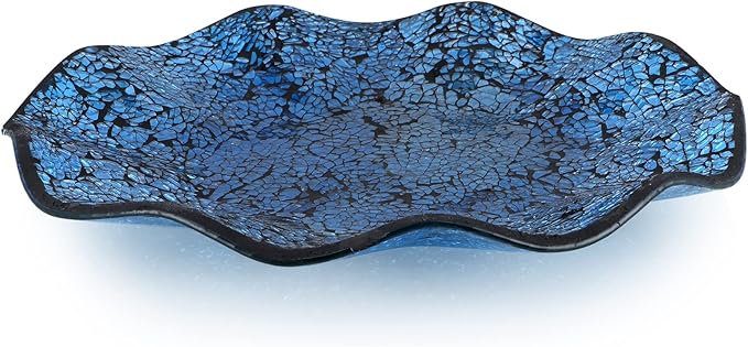 MDLUU Mosaic Centerpiece Tray, 12" Decorative Glass Plate, Home Decor Glass Bowl for Dining Room Table, Coffee Table, Gift (Turquoise)