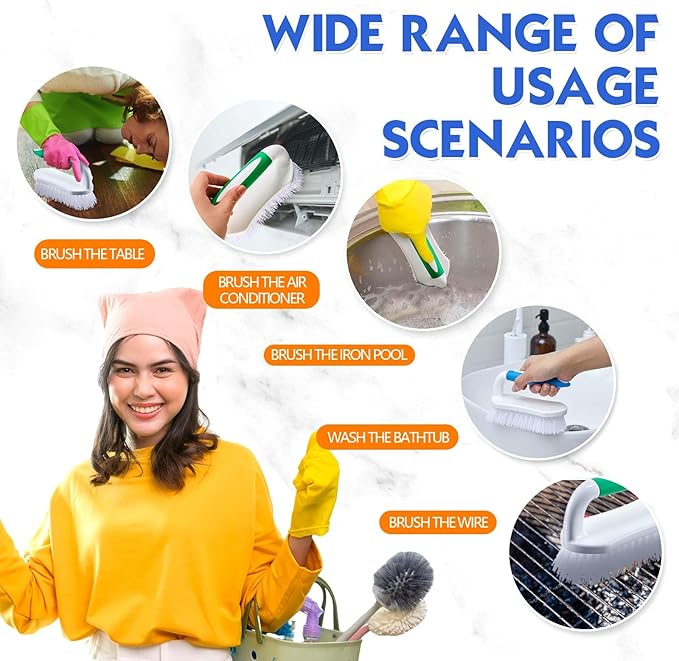 Lallisa 12 Pcs Scrub Brush for Cleaning with Handle Comfortable to Grip Heavy-Duty Flexible Stiff Bristles Scrubber Brushes Bulk for Shower Bathroom Carpet Kitchen Floor Tiles (Blue,Green)