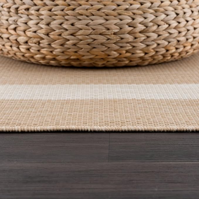 CAMILSON Outdoor Rug 8x10, Modern Outside Rugs for Patios Porches Waterproof Durable Washable Non-Shedding, Easy-to-Clean Indoor Outdoor Area Carpet (8 x 10, Bordered - Beige/White)