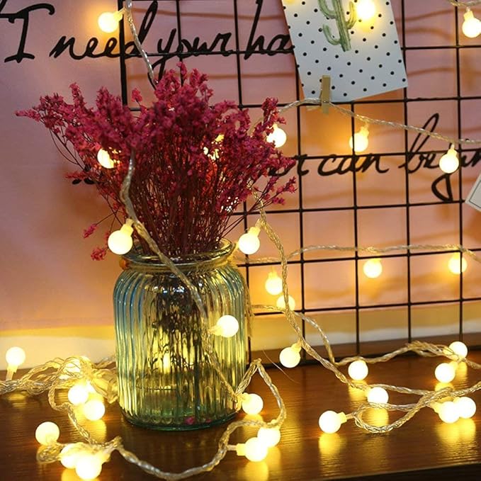 Globe String Lights for Bedroom, 49 Feet 100 LED Fairy Lights Plug in, 8 Modes Warm White Christmas String Lights for Indoor Outdoor Patio Party Garden Wedding Christmas Tree Decor