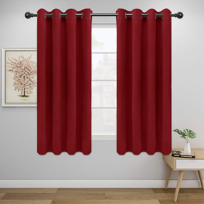 Easy-Going Blackout Curtains for Bedroom, Solid Thermal Insulated Grommet and Noise Reduction Window Drapes, Room Darkening Curtains for Living Room, 2 Panels (52x63 in,Christmas Red)