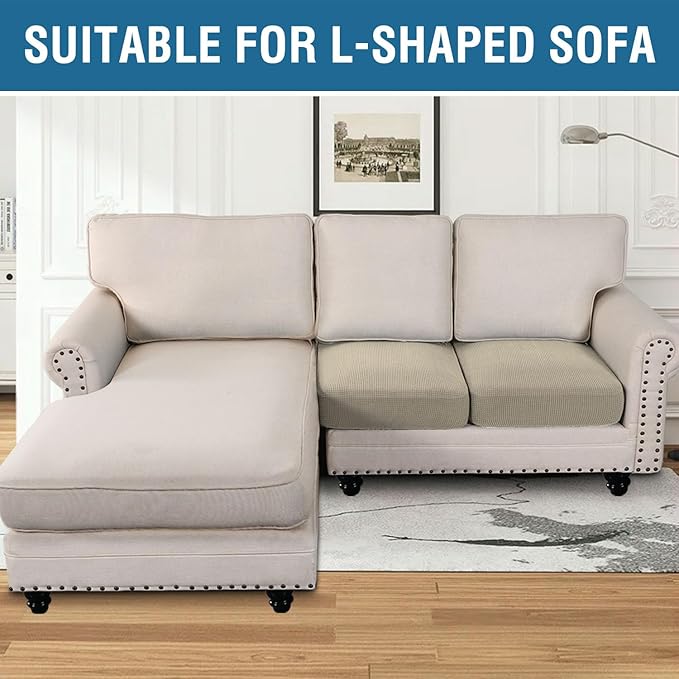 H.VERSAILTEX Super Stretch Individual Seat Cushion Covers Sofa Covers Couch Cushion Covers Slipcover Sets Thick Jacquard Textured Twill Fabric (2 Piece Medium Sofa Cushion Covers, Island Fossi)