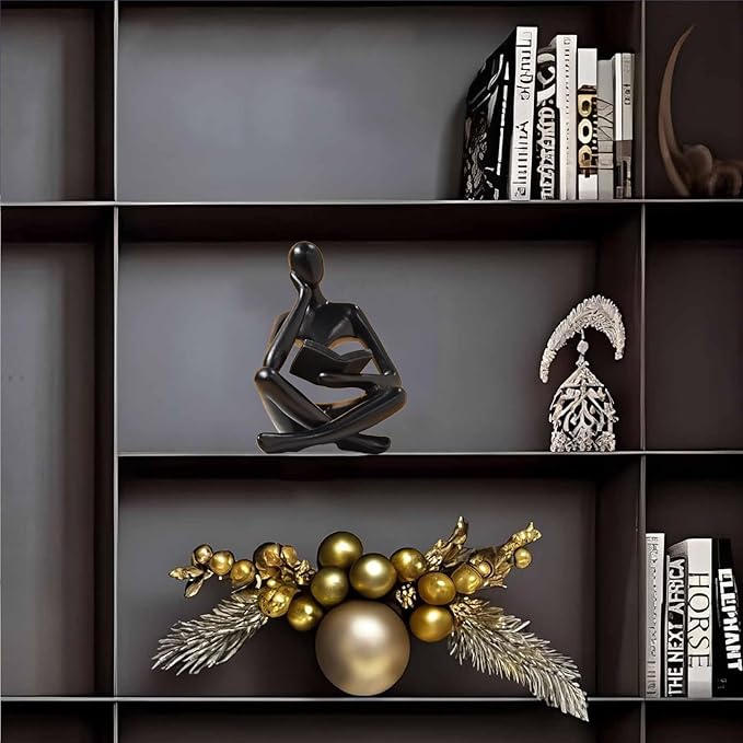 Bookshelf Decor Thinker Statue - Abstract Style Thinker Sculptures Modern Aesthetic Figurine Decoration Statues for Home Decor-Zuo Si-Black