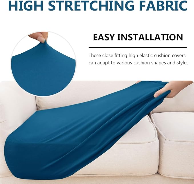 hyha Waterproof Couch Cushion Covers, Stretch Sofa Couch Seat Slipcover for Dog Washable, Non-Slip Waterproof Outdoor Cushion Covers for Patio Furniture Replacement (2 Pieces, Deep Teal)