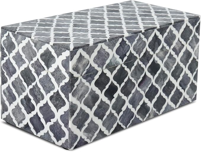 Handicrafts Home Handmade Moroccan Pattern Inspired Decorative Box - Large Storage Organizer for Neck Chains, Watches, Memory Keepsakes - Boho Style Treasure Box, Multipurpose Gift - Grey, 10x5x5