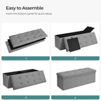 SONGMICS MAZIE Collection - 43 Inches Ottoman Storage Bench, 35 Gal. Folding Chest with Breathable Linen-Look Fabric, Load up to 660 lb, for Entryway, Living Room, Bedroom, Light Gray ULSF077G05