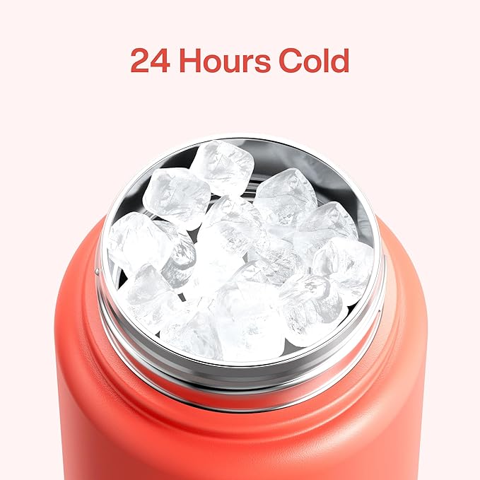 Insulated Water Bottle with Straw Stainless Steel Water Bottle, Leak-Proof, BPA-Free, Double Wall Vacuum Keeps Cold for 24 Hours for Sports, Travel, School (32 oz, Tawny Orange)