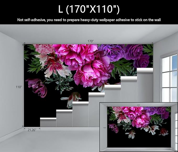 WFBHUA-Purple Peony Floral Wallpaper Tropical Botanical Leaf Rose Flower Wall Mural for Bedroom(Not Peel and Stick)