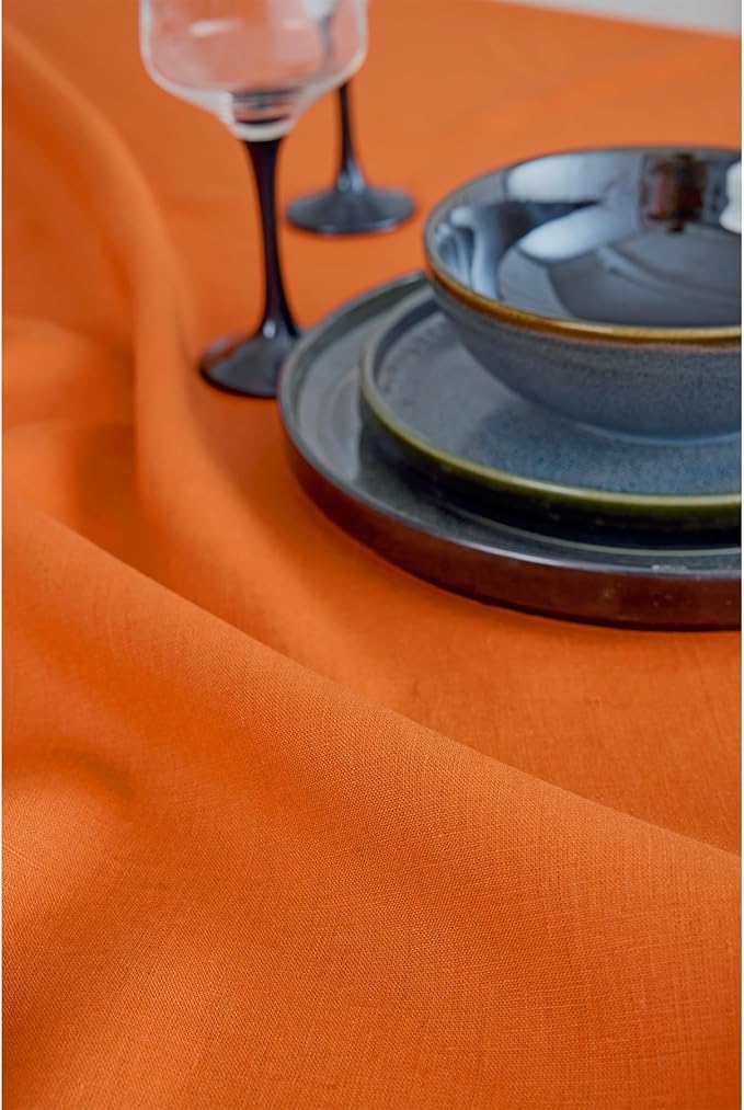 Solino Home Persimmon Orange Table Runner 144 Inches Long - 100% Pure Linen Extra Long Table Runner 14 x 144 Inch for Fall, Autumn, Halloween, Thanksgiving - Fete