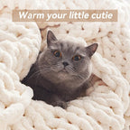 Chunky Knit Throw Blanket, 80''*90'' Knitted Throw Chenille Yarn for Bed Couch, Handmade Cream Crochet Big Thick Blanket, Machine Washable Cute Comfy Blanket for Home Decor