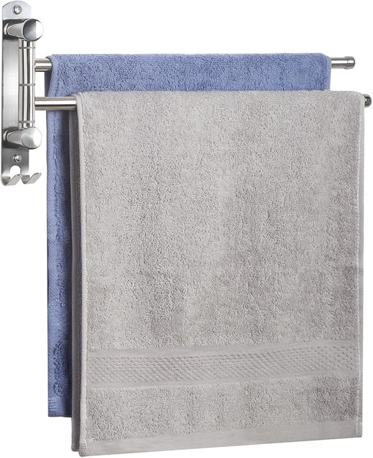Bathroom Towel Holder JSVER 2 Arms SUS304 Stainless Steel Wall Mounted Towel Bar, Swivel Towel Racks for Bathroom, Kitchen