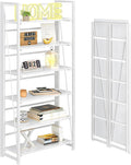 4NM No Assembly Foldable Bookshelf, 6-Shelf Collapsible Bookcase Storage for Small Spaces, 74" H, All White