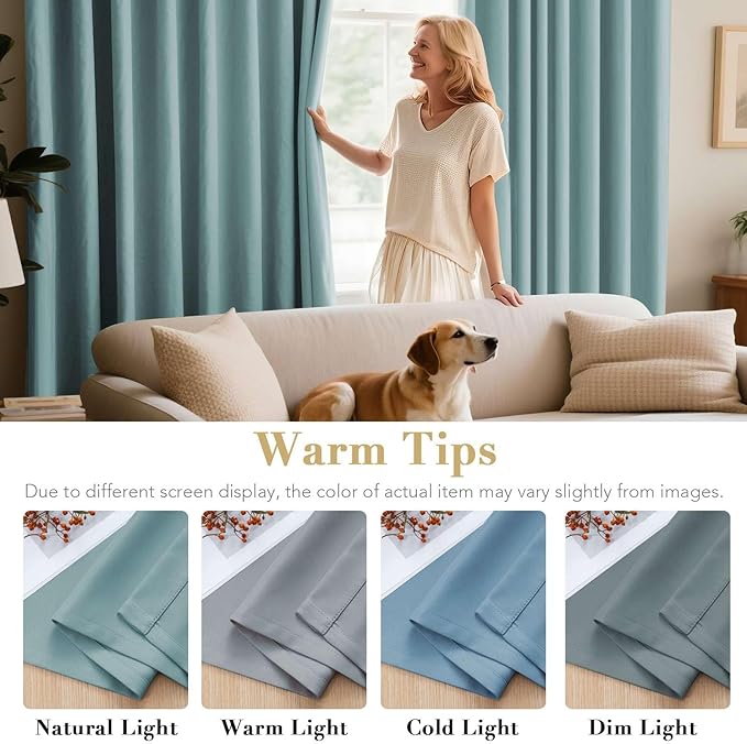 H.VERSAILTEX Premium Blackout Thermal Insulated Room Darkening Curtains for Bedroom/Living Room - Classic Grommet Top (2 Panels, Mineral Blue, 52 Inch by 96 Inch)