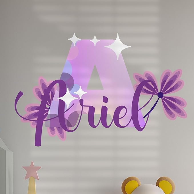 CRYPTONITE Custom Stickers Name Wall Decor with Purple Flower | Custom Name & Initial for Purple Wall Decor | Flower Wall Decals for Bedroom Decor I Custom Decal for Baby Girl Nursery Decor(E. Floral)