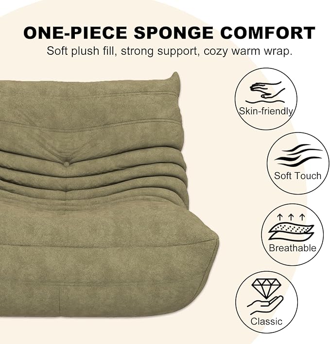 Bean Bag Chair for Adults, Bean Bag Sofa - Adult Size with Soft Waterproof Fabric for Living Room, Apartments, Reading Corner, Gaming, and Movie Venue (Olive Green)