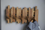 Natural Wood Wall Mounted Piano Coat Rack| Coat Rack Wall Mount| Flip Down Wall Hook Rack 5 Hooks| Entryway Wall Art Hook,Made of Acacia Wood (Wood Wax Oil staining Light Brown).