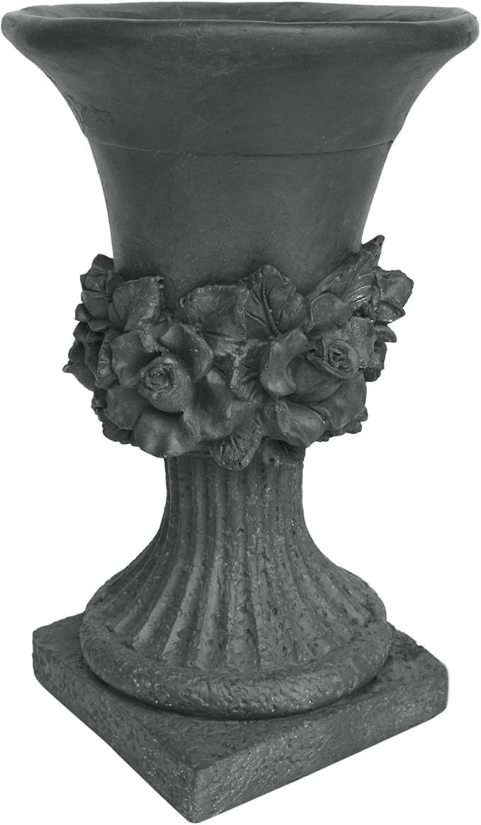 Christopher Knight Home Jorine Light Concrete Planter, Patio Planter, Mid-Centry Gadern Urn, Large Garden Pot, Floral Relif Design, Flower Urn with Drainage Hole for Backyard Home, Antique Gray