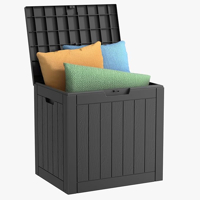 Vixzen 30 Gallon Resin Deck Box - Lockable Outdoor Storage for Patio Cushions, Garden Tools, Pool Supplies，Black
