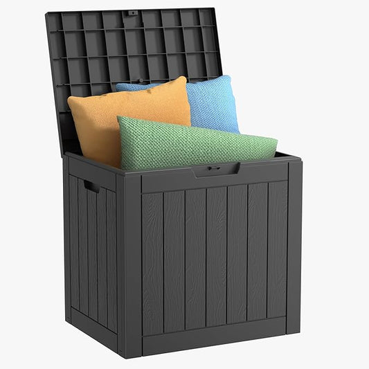 Vixzen 30 Gallon Resin Deck Box - Lockable Outdoor Storage for Patio Cushions, Garden Tools, Pool Supplies，Black