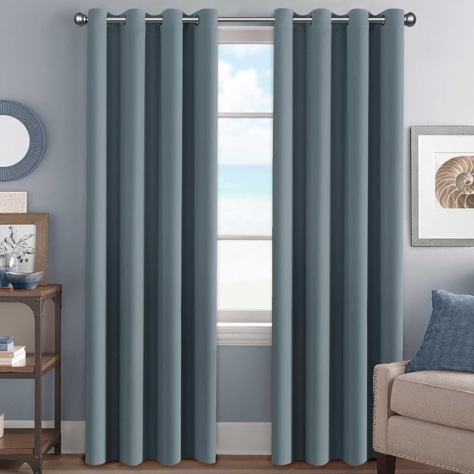 H.VERSAILTEX Elegant Grommet Blackout Thermal Insualted Solid Curtains/Drapes,Window Treatment Panels (Set of 2, Stone Blue, 52" W x 96" L)