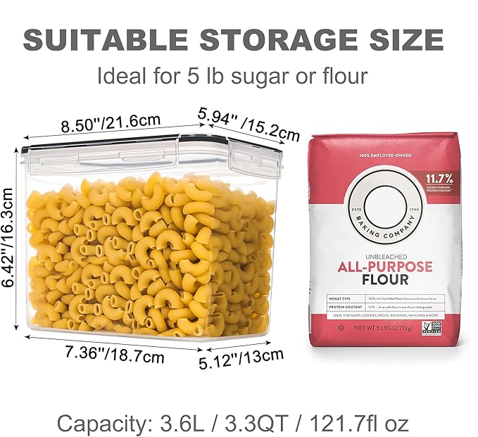 Medium Food Storage Containers with Lids Airtight 3.6L /121.7Oz, for Flour, Sugar, Baking Supply, 3PCS BPA Free Plastic Canisters for Kitchen Pantry Organization
