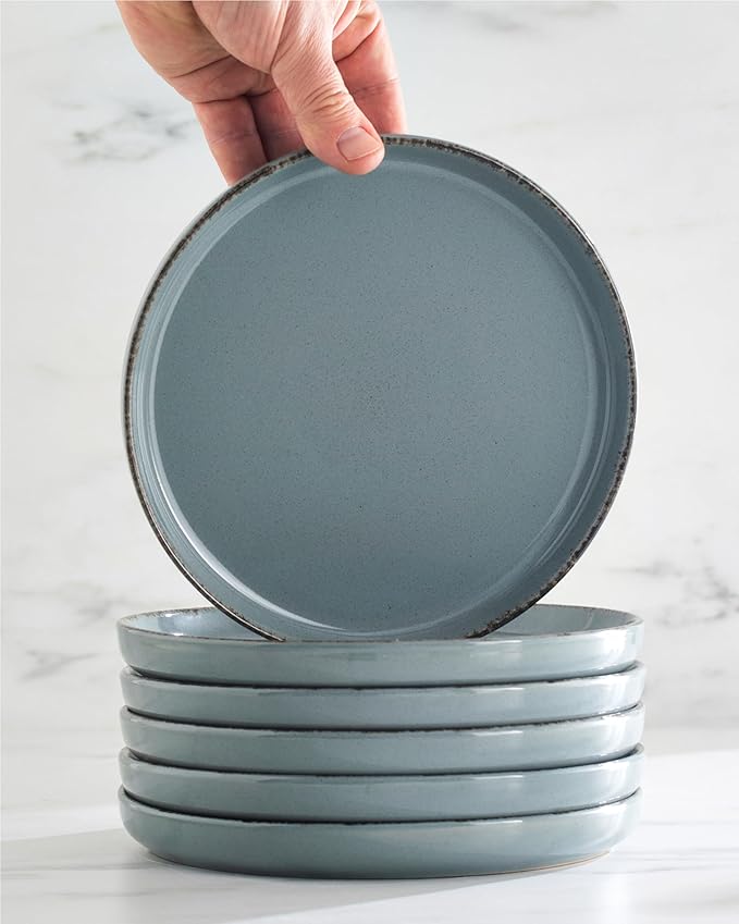 Stoneware dinnerware set 4 persons Rustic 12 pcs - Rustic design dinnerware set, dishwasher safe - Bowl and plate set - Pure Living dinnerware in smoky blue…