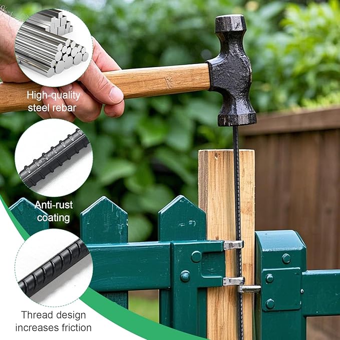 Rebar Stakes 16 Inch, 10 Pack Ground Stakes Heavy Duty with Chisel Point, Straight Metal Stakes for Concrete Form, Landscaping, Camping Tent or Timber, Black
