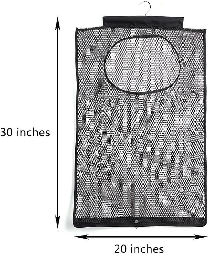 ALYER Breathable Mesh Laundry Hamper,Foldable Hanging Closet Storage Basket,Portable Space Saving Dirty Clothes Bag (Black)