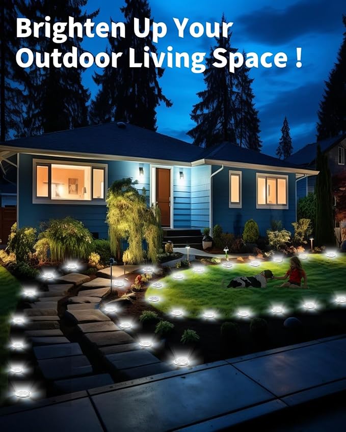 Solar Ground Lights Outdoor 18 Pack Waterproof, Upgraded Solar Garden Lights with 4 Side Light, Stainless Steel Solar Powered Disc Landscape Light for Walkway Lawn Yard Patio Deck-Cool White