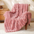 BEDELITE Faux Fur Throw Blanket for Couch, Soft and Cozy Luxurious 3D Striped Fluffy Blanket, 770GSM Thick Warm Plush Fuzzy Faux Rabbit Fur Blanket for Women Gift (Pink, 60"x 80")