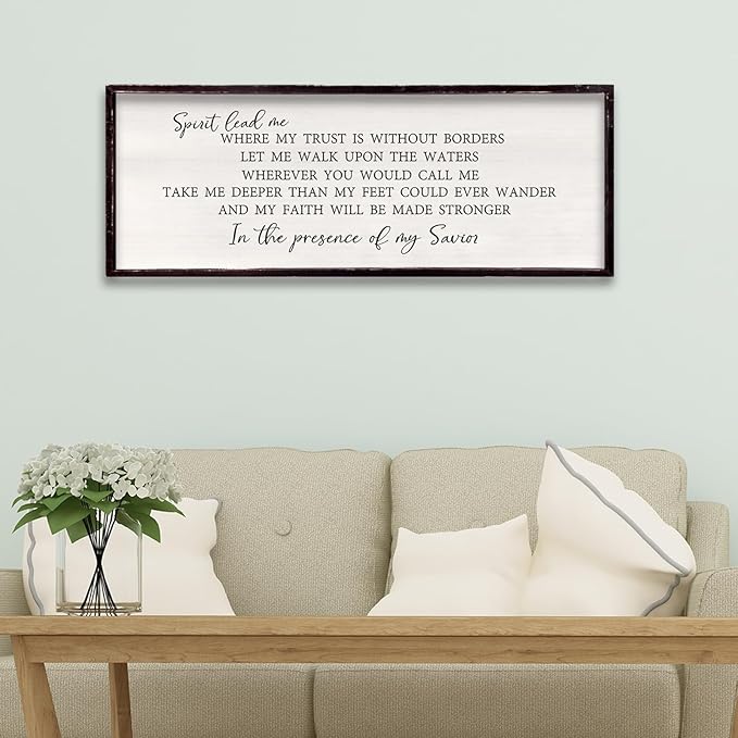 Spirit Lead Me Wall Decor 32"x12" Christian Scripture Worship Song Religious Bible Verse Wooden Framed for Bedroom Office Large Wall Art Hanging Sign (Black)